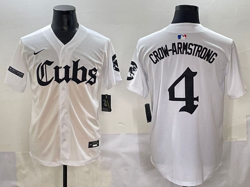 Men 2025 Chicago Cubs #4 Crow-Armstrong White Five generations Joint Name Nike MLB Jersey style 14